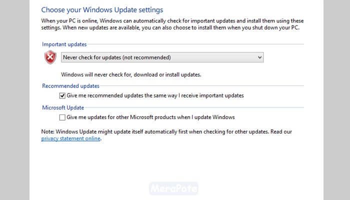 cara mematikan update windows 8